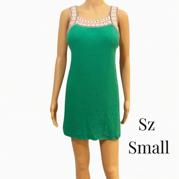 Flying Tomato Green Mini Sundress Boho Open Back Pattern Straps Sz 4 - Picture 2 of 10